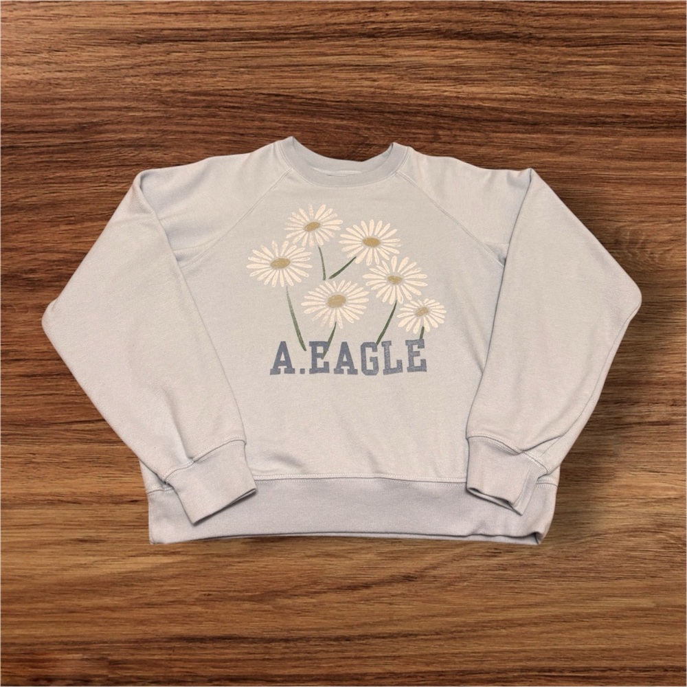 American Eagle Women's Oversized Funday Sweatshirt White Floral Print Size XS